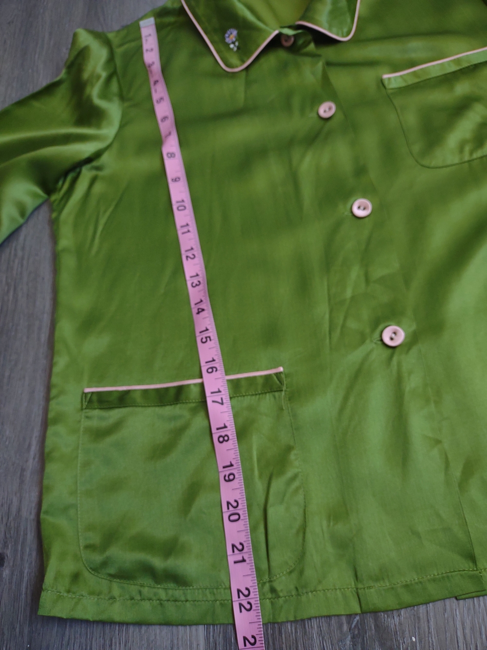 MORGAN LANE Ruthie and Chantal Green Embroidered Silk Blend PJ Top . - Picture 11 of 11
